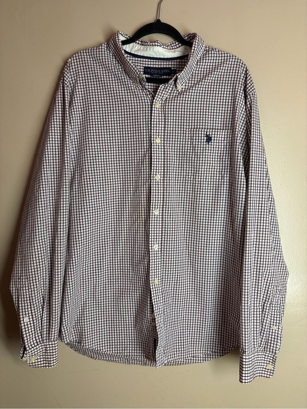 U.S. Polo Assn. Men's Navy & White Check Classic Button Down Shirt XXL